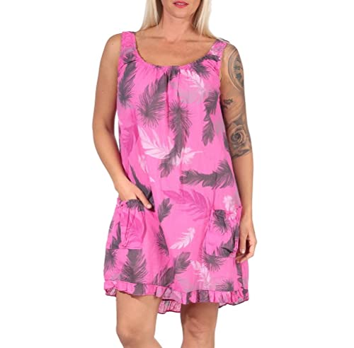 Damen Strandkleid Freizeit Party Sommerkleid Kleider Ärmellose Oversize Tunika Shirt Minikleid Baumwolle (pink, 38-44) von ZARMEXX