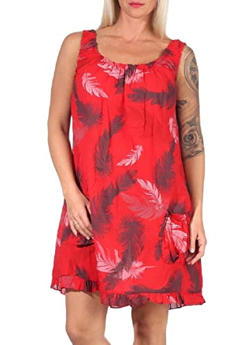 Damen Strandkleid Freizeit Party Sommerkleid Kleider Ärmellose Oversize Tunika Shirt Minikleid Baumwolle (rot, 38-44) von ZARMEXX