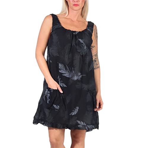 Damen Strandkleid Freizeit Party Sommerkleid Kleider Ärmellose Oversize Tunika Shirt Minikleid Baumwolle (schwarz, 38-44) von ZARMEXX