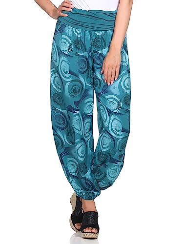 ZARMEXX Damen Aladinhose Pumhose Sommerhose Freizeithose Pluderhose Yoga Pilates Haremshose (Mod.1 Petrol, 36-42) von ZARMEXX