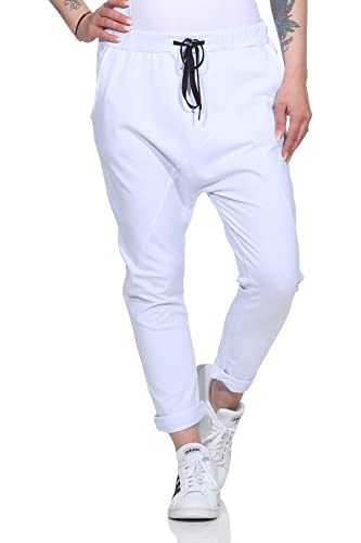 ZARMEXX Damen Baumwoll Freizeithose Baggy Boyfriend Style Jogger Ladies Pants mit elastischem Bund (Weiss) von ZARMEXX