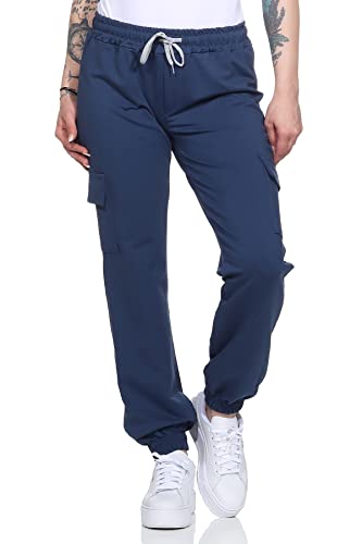 ZARMEXX Damen Baumwoll Freizeithose Cargohose Jogginghose Sport Jogger Ladies Pants mit elastischem Bund (Jeansblau) von ZARMEXX