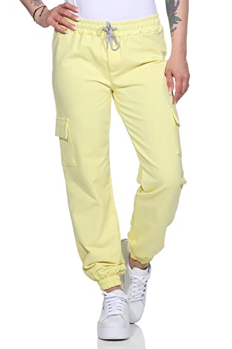 ZARMEXX Damen Baumwoll Freizeithose Cargohose Jogginghose Sport Jogger Ladies Pants mit elastischem Bund (gelb) von ZARMEXX