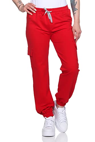 ZARMEXX Damen Baumwoll Freizeithose Cargohose Jogginghose Sport Jogger Ladies Pants mit elastischem Bund (rot) von ZARMEXX