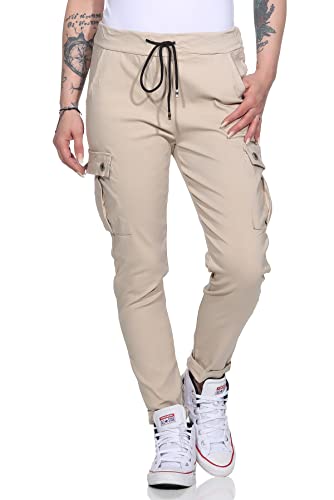 ZARMEXX Damen Freizeithose Cargo Hose Baggy Style Jogger Ladies Pants mit elastischem Bund (beige) von ZARMEXX