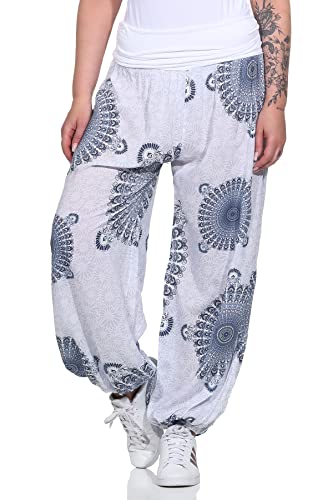 ZARMEXX Damen Haremshose Pumphose Aladinhose Pluderhose Yoga Freizeithose Sommerhose (Weiss-Mandala, 36-42) von ZARMEXX