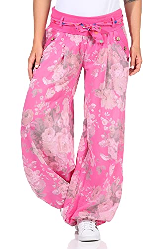 ZARMEXX Damen Haremshose Pumphose Ballonhose Pluderhose Yogahose Aladinhose Harem leichte Sommerhose mit Stoffgürtel (Magenta, 36-42) von ZARMEXX