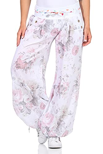 ZARMEXX Damen Haremshose Pumphose Ballonhose Pluderhose Yogahose Aladinhose Harem leichte Sommerhose mit Stoffgürtel (Weiss, 36-42) von ZARMEXX