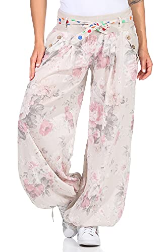 ZARMEXX Damen Haremshose Pumphose Ballonhose Pluderhose Yogahose Aladinhose Harem leichte Sommerhose mit Stoffgürtel (beige, 36-42) von ZARMEXX