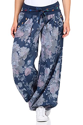 ZARMEXX Damen Haremshose Pumphose Ballonhose Pluderhose Yogahose Aladinhose Harem leichte Sommerhose mit Stoffgürtel (blau, 36-42) von ZARMEXX