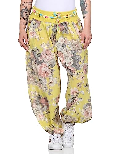 ZARMEXX Damen Haremshose Pumphose Ballonhose Pluderhose Yogahose Aladinhose Harem leichte Sommerhose mit Stoffgürtel (gelb, 36-42) von ZARMEXX