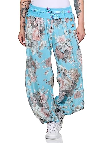 ZARMEXX Damen Haremshose Pumphose Ballonhose Pluderhose Yogahose Aladinhose Harem leichte Sommerhose mit Stoffgürtel (hellblau, 36-42) von ZARMEXX