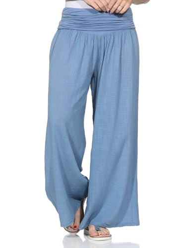 ZARMEXX Damen Pumphose Haremshose aus Baumwolle leichte Sommer Stoffhose Pluderhose zum Tanzen dünne Aladinhose Jeansblau (OneSize 38-44) von ZARMEXX