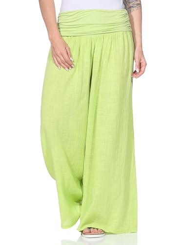 ZARMEXX Damen Pumphose Haremshose aus Baumwolle leichte Sommer Stoffhose Pluderhose zum Tanzen dünne Aladinhose Limette (OneSize 38-44) von ZARMEXX