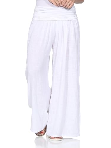 ZARMEXX Damen Pumphose Haremshose aus Baumwolle leichte Sommer Stoffhose Pluderhose zum Tanzen dünne Aladinhose Weiss (OneSize 38-44) von ZARMEXX