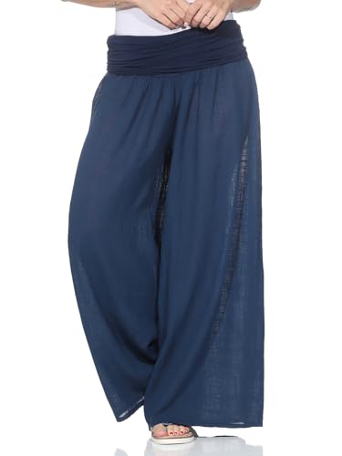 ZARMEXX Damen Pumphose Haremshose aus Baumwolle leichte Sommer Stoffhose Pluderhose zum Tanzen dünne Aladinhose dunkelblau (OneSize 38-44) von ZARMEXX