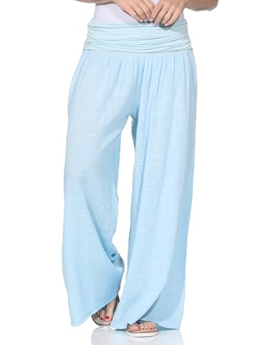 ZARMEXX Damen Pumphose Haremshose aus Baumwolle leichte Sommer Stoffhose Pluderhose zum Tanzen dünne Aladinhose hellblau (OneSize 38-44) von ZARMEXX