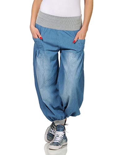 ZARMEXX Damen Pumphose im Denim Style Jeans Tanzhose Aladinhose zum Chillen Haremshose blau (34-42) von ZARMEXX