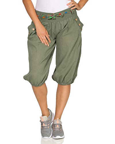 ZARMEXX Damen Pumphose mit Bindegürtel Kurze Haremshose Unifarben Strand Shorts Bermuda Hose Pants (Armee) von ZARMEXX