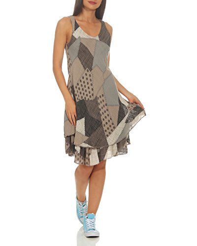 ZARMEXX Damen Sommerkleid Strand Kleid Patchwork-Print Ärmellos doppellagig A-Linie Cappuccino One Size (36-40) von ZARMEXX