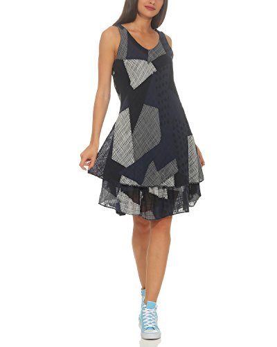 ZARMEXX Damen Sommerkleid Strand Kleid Patchwork-Print Ärmellos doppellagig A-Linie Navy One Size (36-40) von ZARMEXX