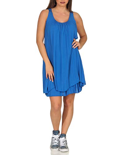 ZARMEXX Damen Sommerkleid Strandkleid mit Spitze ärmellos Tunika unifarben Freizeit Basic blau One Size (38-42) von ZARMEXX