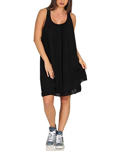 ZARMEXX Damen Sommerkleid Strandkleid mit Spitze ärmellos Tunika unifarben Freizeit Basic schwarz One Size (38-42) von ZARMEXX