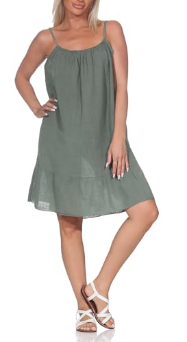 ZARMEXX Damen Sommerkleid ärmelloses Minikleid aus Baumwolle Spaghettiträger Oberteil Casual Basic kurzes Strandkleid (Gr.38-44, Olive) von ZARMEXX