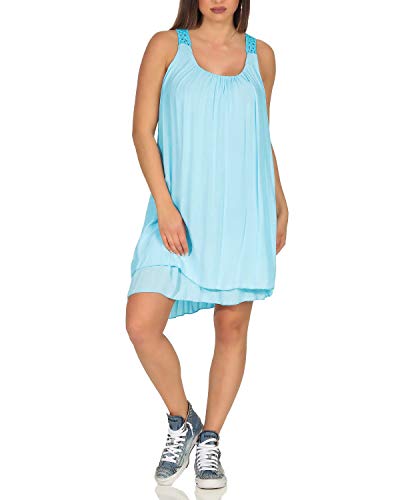 ZARMEXX Damen Sommerkleid Strandkleid mit Spitze ärmellos Tunika unifarben Freizeit Basic hellblau One Size (38-42) von ZARMEXX