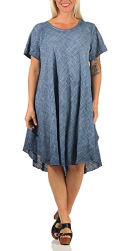 ZARMEXX Damen Sommerkleid bequemes Strandkleid unifarbenes Baumwollkleid Umstandskleid Tunika Oversize Gr. 44-48 (Jeansblau) von ZARMEXX