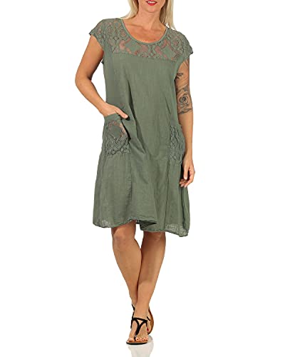 ZARMEXX Damen Sommerkleid mit Spitze unifarbenes Baumwollkleid Casual Basic (Armee) von ZARMEXX