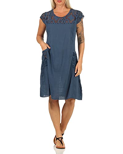 ZARMEXX Damen Sommerkleid mit Spitze unifarbenes Baumwollkleid Casual Basic (Dark Indigo) von ZARMEXX