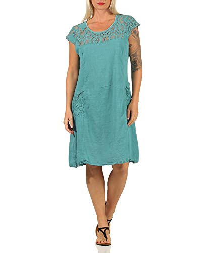 ZARMEXX Damen Sommerkleid mit Spitze unifarbenes Baumwollkleid Casual Basic (Tuerkis) von ZARMEXX