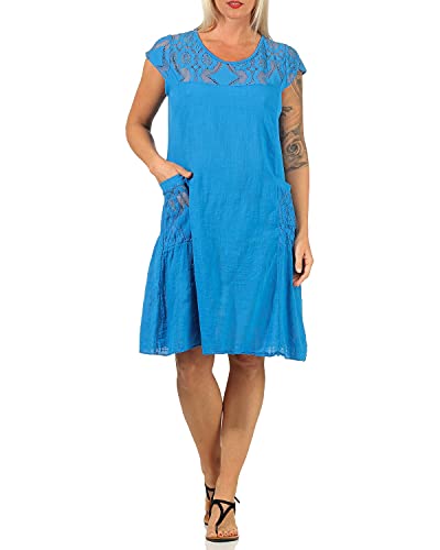 ZARMEXX Damen Sommerkleid mit Spitze unifarbenes Baumwollkleid Casual Basic (blau) von ZARMEXX