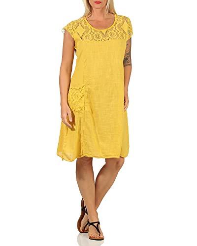 ZARMEXX Damen Sommerkleid mit Spitze unifarbenes Baumwollkleid Casual Basic (gelb) von ZARMEXX