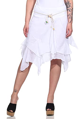 ZARMEXX Damen Sommerrock Zipfelrock unifarbener Rock kurzer Baumwollrock Elfenrock Boho (Weiss) von ZARMEXX