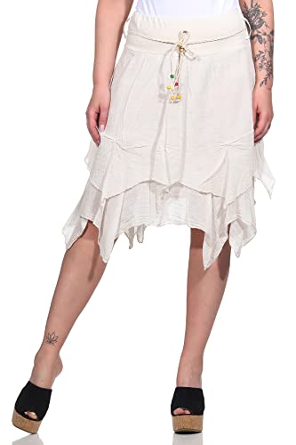 ZARMEXX Damen Sommerrock Zipfelrock unifarbener Rock kurzer Baumwollrock Elfenrock Boho (beige) von ZARMEXX