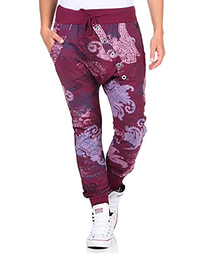 ZARMEXX Damen Sweathose Boyfriendhose Jogginghose mit Knopfleiste Freizeithose Baggy Sweatpants (Bordeaux, 36-42) von ZARMEXX