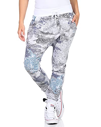 ZARMEXX Damen Sweathose Boyfriendhose Jogginghose mit Knopfleiste Freizeithose Baggy Sweatpants (Weiss, 36-42) von ZARMEXX