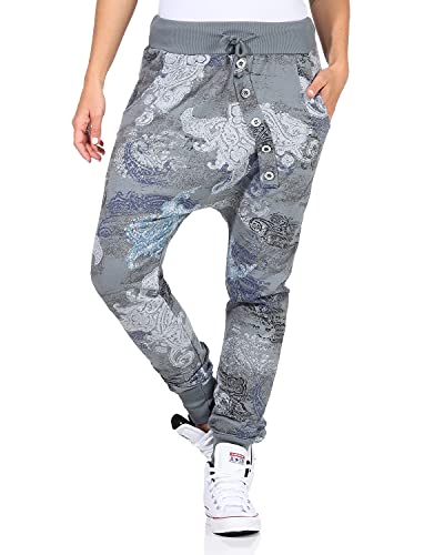 ZARMEXX Damen Sweathose Boyfriendhose Jogginghose mit Knopfleiste Freizeithose Baggy Sweatpants (hellgrau, 36-42) von ZARMEXX