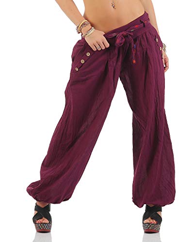 ZARMEXX Haremshose Pumphose mit Gürtel Pluderhose Uni-Farben Ballonhose Aladinhose Harem Hose Sommerhose Yoga One Size (Bordeaux, 36-40) von ZARMEXX