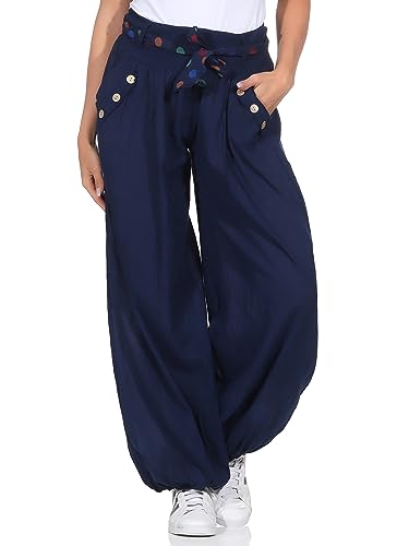 ZARMEXX Haremshose Pumphose mit Gürtel Pluderhose Uni-Farben Ballonhose Aladinhose Harem Hose Sommerhose Yoga One Size (dunkelblau, 36-40) von ZARMEXX