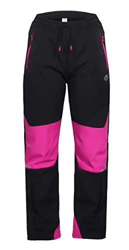 ZARMEXX Kinder Softshell Thermohose Jungen Mädchen Outdoor Trekking Herbst Winter Schneehose Ski Wanderhose (SF-1992 schwarz-pink, 140) von ZARMEXX