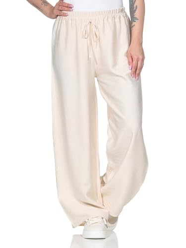 ZARMEXX leichte Damen Sommerhose Stoffhose mit weitem Bein Bequeme Freizeithose Palazzohose einfarbig Creme (OneSize 36-40) von ZARMEXX