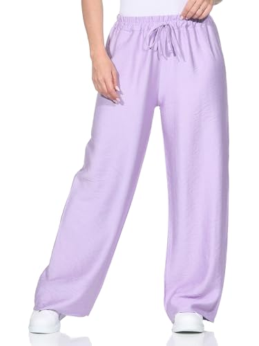 ZARMEXX leichte Damen Sommerhose Stoffhose mit weitem Bein Bequeme Freizeithose Palazzohose einfarbig Flieder (OneSize 36-40) von ZARMEXX