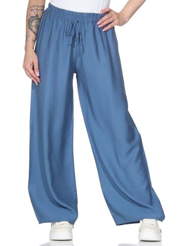 ZARMEXX leichte Damen Sommerhose Stoffhose mit weitem Bein Bequeme Freizeithose Palazzohose einfarbig Jeansblau (OneSize 36-40) von ZARMEXX