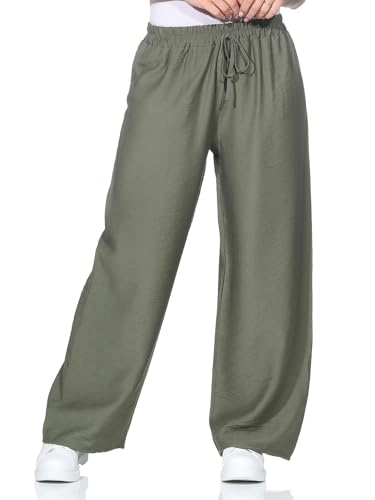 ZARMEXX leichte Damen Sommerhose Stoffhose mit weitem Bein Bequeme Freizeithose Palazzohose einfarbig Olive (OneSize 36-40) von ZARMEXX