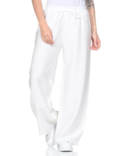 ZARMEXX leichte Damen Sommerhose Stoffhose mit weitem Bein Bequeme Freizeithose Palazzohose einfarbig Weiss (OneSize 36-40) von ZARMEXX