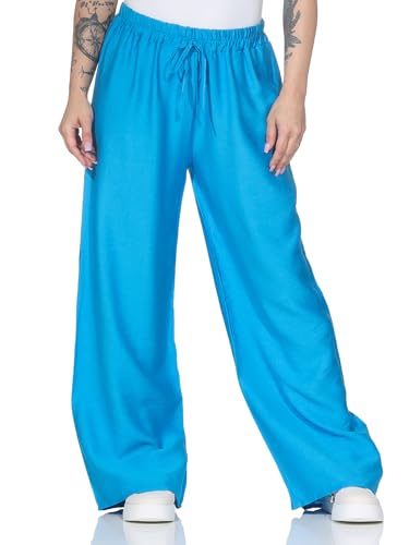 ZARMEXX leichte Damen Sommerhose Stoffhose mit weitem Bein Bequeme Freizeithose Palazzohose einfarbig blau (OneSize 36-40) von ZARMEXX
