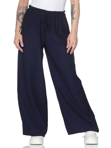 ZARMEXX leichte Damen Sommerhose Stoffhose mit weitem Bein Bequeme Freizeithose Palazzohose einfarbig dunkelblau (OneSize 36-40) von ZARMEXX